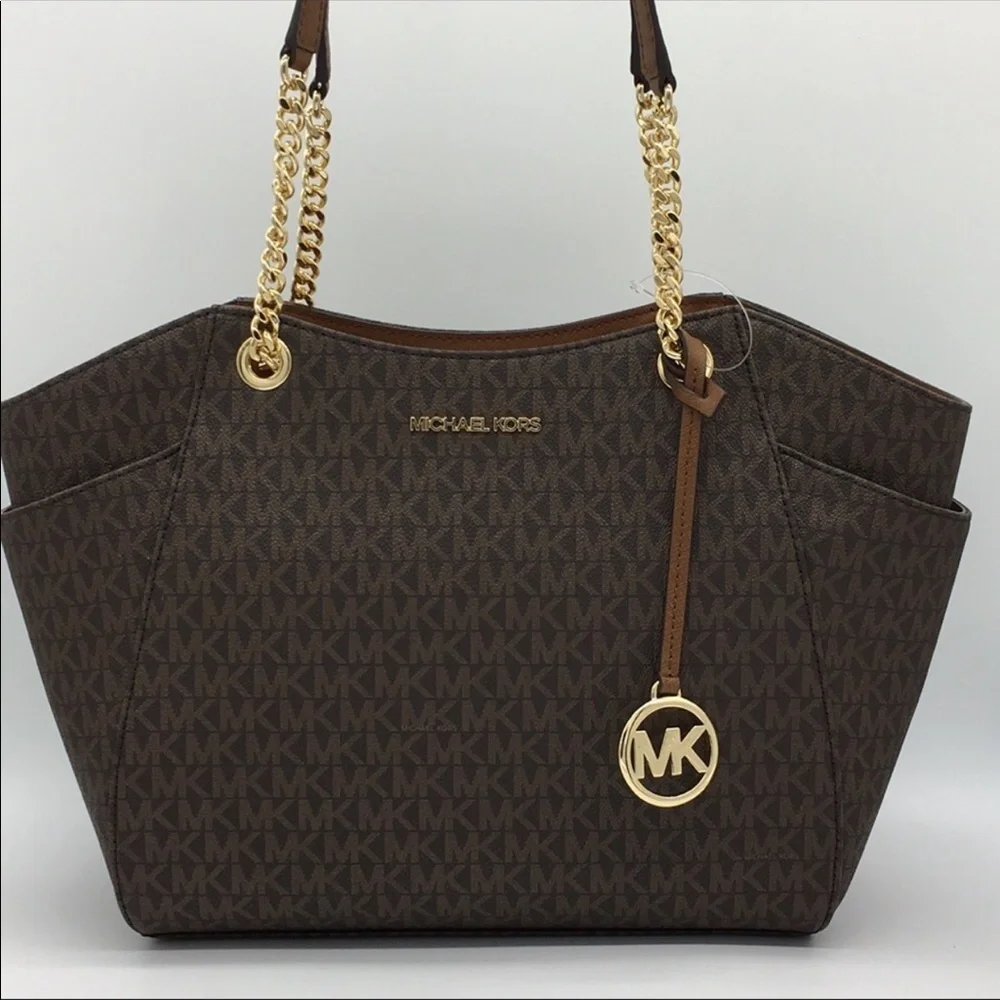 MICHAEL KORS LG CHAIN SHLDR TOTE BROWN NWT